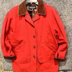 Lands'End L Red‎ Plaid Lined Barn Coat Men's Size Medium